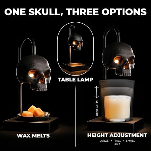 Nomnu Skull Candle Warmer Lamp, Black Spooky Gothic Decor w/Timer & Dimmer