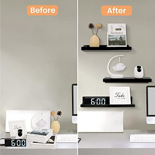 upsimples 4 Pcs 15" Acrylic Shelves for Wall Organize and Display, Black