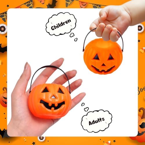 3 Otters 12PCS Mini Halloween Pumpkin Buckets, Small Pumpkin Candy Buckets