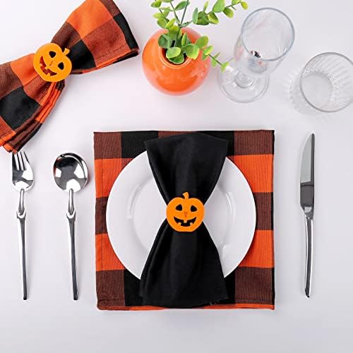 wonlex Halloween Pumpkin Napkin Rings Set of 12, Orange Napkin Ring for Table Setting, Harvest Festival, Halloween Decorations, Fall Serviette Buckles Decor (Halloween Pumpkin)