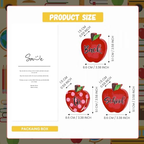 Smile Back to School Wooden Tabletop Decor - Red Apple "Back to School" Desktop Signs - Classroom & Home Office Decorations Gift