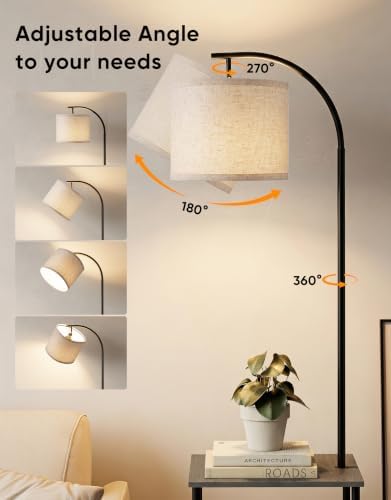PARTPHONER Floor Lamp with Table, Night Stand with Lamp, Narrow Side Table with 3CCT LED Bulb, Small Coffee Table