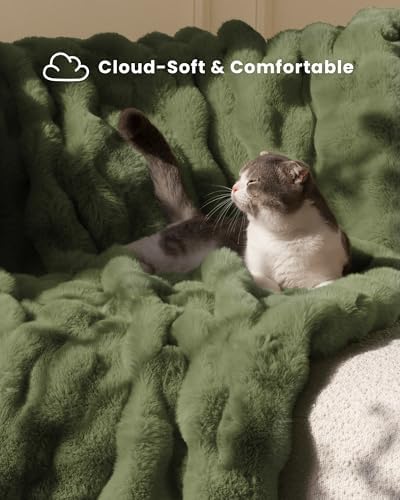 Ultra Soft Cozy Faux Fur Throw Blanket, Fuzzy Plush Thick Bubble Blanket, Oversize Luxury Fluffy Blanket for Couch