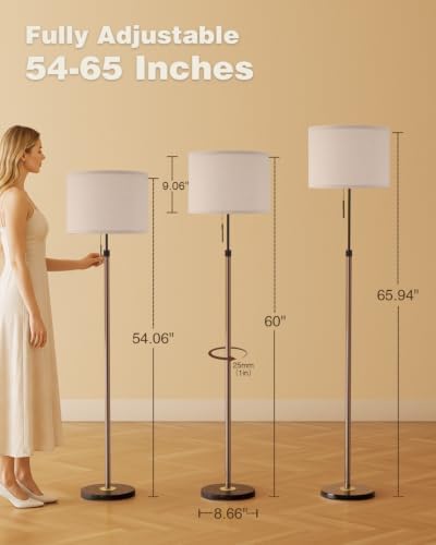 Ambimall Height Adjustable Modern Floor Lamp, Brown & Black