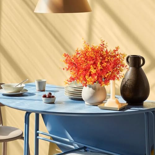 RECUTMS 8Pcs Artificial Outdoor Fall Mums Artificial Gold Eucalyptus Stems