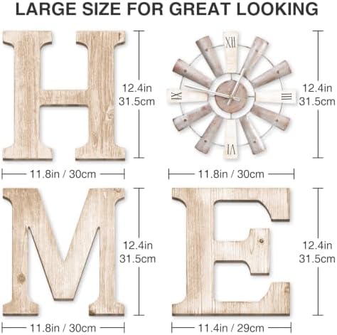 Farmhouse Home Signs with Windmill Clock Wall Decor Rustic Home Letters Wall Art for Living Room Kitchen Entryway
