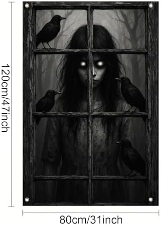 BlissYard Halloween Crow Girl Window Cover 31x47 Inch Polyester Decoration