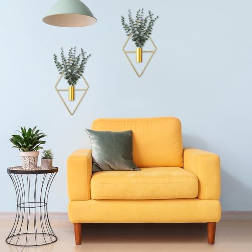 Jexine 4 Pcs Hanging Artificial Planters Wall Decor, Gold, Eucalyptus