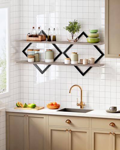 CHOEZON Floating Shelves for Wall, Set of 2 Wall Mounted Shelves, 2-Tier Hanging Shelves, for Living Room, Bedroom