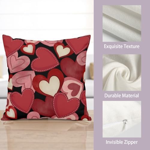 Valentine Day Throw Pillow Covers 16x16 Set of 2 Red Black Pink Love Hearts Pillow Cover Valentines Outdoor Holiday Decorative Pillow Cases for Couch Sofa Home