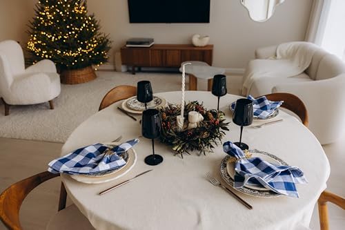Navy Blue Cloth Napkins - Reusable Navy Blue and White Cotton Napkins - 100% Cotton, 12 Pack - 20"x20", Washable, Plaid Gingham Pattern, Perfect for BBQ, Parties and Small Get-Togethers (Blue)