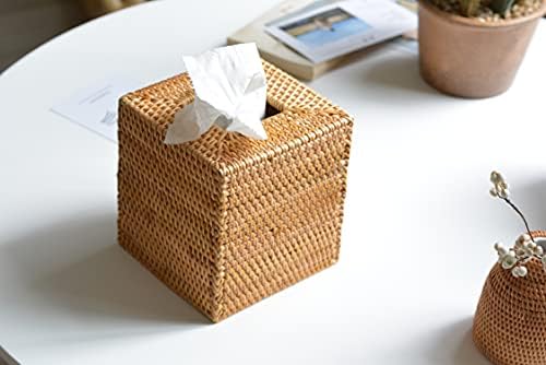 Rattan Tissue Box Cover / Natural / Square / 5.5 x 5.5 x 5.7