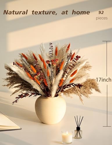 xin's convey Dried Flower Bouquet, 92 Stems Dried Flowers, Pampas Grass, Orange Roses Home Decor, Wedding Crafts, Living Room Accents, Vase Filler. (Orange)