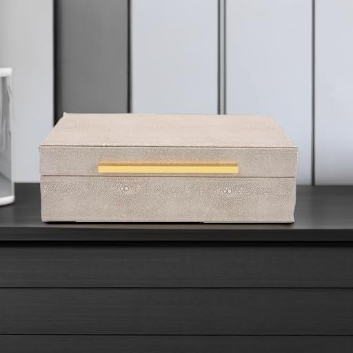 Ivory Shagreen box Faux Leather Decorative Boxes / Small-11 In / Ivory-mwzi