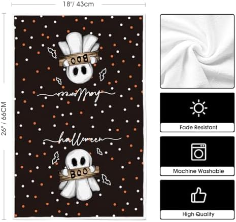 Artoid Mode Black Cat Ghost Halloween Kitchen Towels Set of 2 18x26 Inch