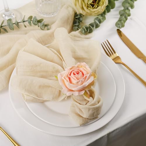 Flower Napkin Rings Set of 8, Handmade Rose Napkin Holder with Wooden Buckles for Dinners Table Decoration