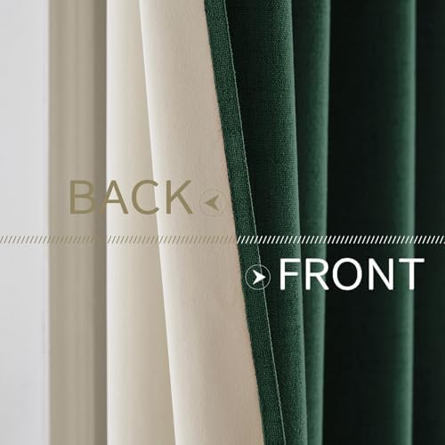 MIULEE 100% Blackout Linen Curtains for Bedroom 52x90 Inches Emerald Green
