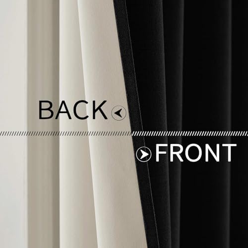 MIULEE 100% Blackout Linen Curtains for Bedroom 52x84 Inches Black