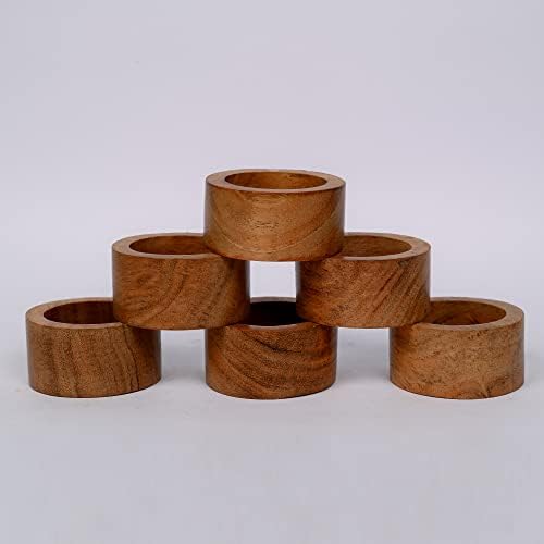SAMHITA Handmade Acacia Wood Napkin Ring Set of 12 for Dining, Anniversary, Birthday, Christmas | Napkin Ring for Home and Kitchen Décor