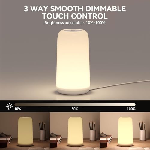 Touch Bedside Table LED Lamp, [Sleek Design & RGB Mode] Multi-Color Dimmable with Warm White Lights, Birthday Gifts for