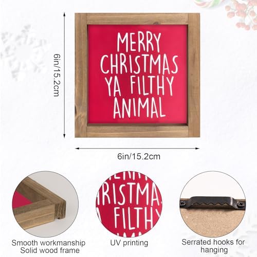 Merry Christmas Ya Filthy Animal Sign, Wooden Funny Xmas Decorative Signage Decor, Holiday Indoor Table Shelf Desk Bathroom Mantel Tiered Tray Wall Art Rustic Farmhouse Decorations for Home