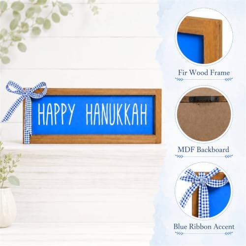 Happy Hanukkah Sign, Wooden Chanukah Decorations For Home, Jewish Holiday Indoor Wall Table Centerpiece Shelf Decor
