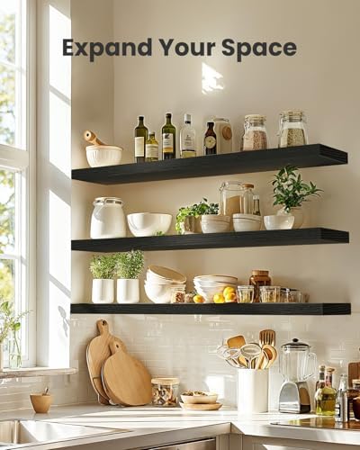 Amada 35.4" Floating Shelves for Wall Decor & Storage, Set of 3, Black
