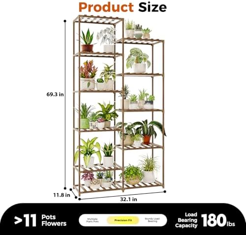 Bamworld Tall Plant Stand with Grow Lights Large Indoor Plant Shelf