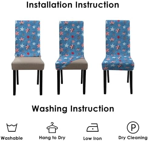 4 Pcs 4th of July American Flag Patriots Stars Dining Chair Covers, Memorial Day Veterans day Independence day Stretch Removable Washable Seat Slipcovers, Labor Day Kitchen Dining Room Hotel Decor