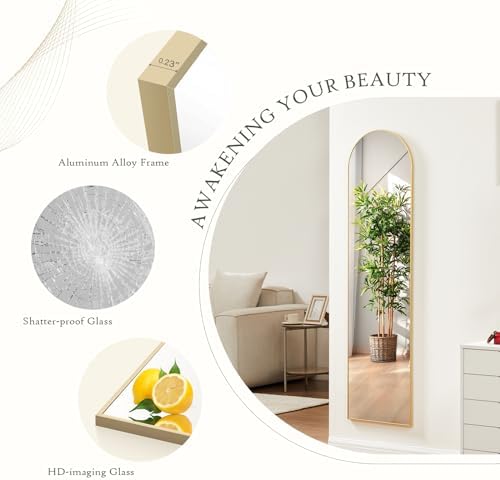 Arched Mirror Full Length, Upgraded 16"x59" Body Wall Mirrors with Shatter-Proof Glass, Floor Standing, Hanging or