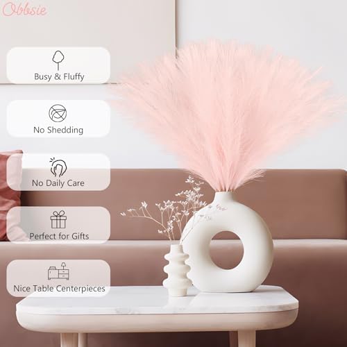 obbsie 150PCS Pink Faux Pampas Grass Decor, 21.6" Fluffy Vase Filler