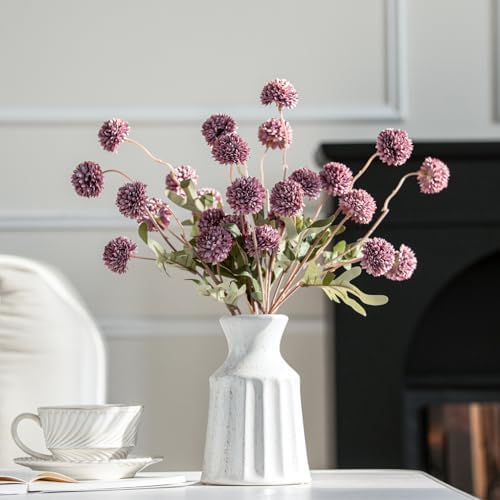 Laelfe Artificial Kiku Flower - 5 Pcs Fake Pompon Mums Silk Small Chrysanthemum Faux Ball Fall Flower Stem Decor for Autumn Wedding Filler DIY Bouquet Centerpieces Arrangements Shower (Grey Purple)