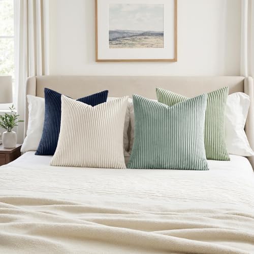 MIULEE Soft Corduroy Decorative Throw Pillow Covers Muted Teal 18x18