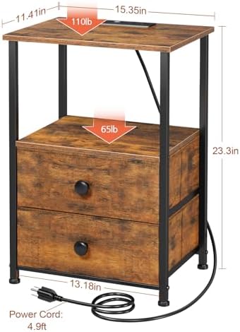LOAKEKEL Nightstands Set of 2, LED Night Stand with Charging Station