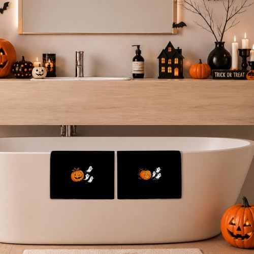 Halloween Pumpkin Ghost Kitchen Towels, Halloween Hand Towels for Bathroom Decor, Funny Spooky Pumpkin Ghost Black Dishcloths Dish Towel for Kitchen 16x24 Inches Set of 2