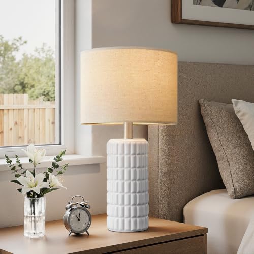 Seealle 23" Ceramic Table Lamps Set of 2, Lamps for Bedroom, Light White