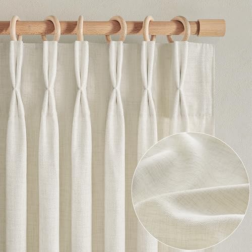 Extra Long Floor to Ceiling Drapes 108 Inches Long 2 Panels Set for Sliding Glass Door, Pinch Pleat Cream Sheer Curtain