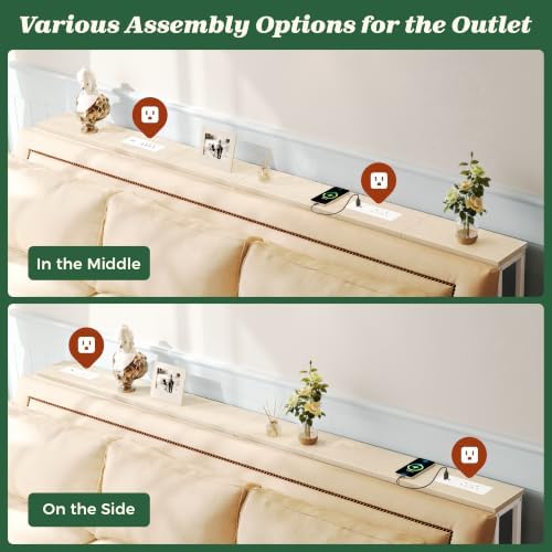 SUPERJARE 39.4 inch Narrow Behind Couch Table with Charging Stations