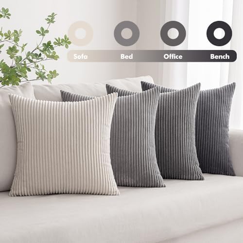 MIULEE Soft Corduroy Decorative Throw Pillow Covers Neutral Grey 18x18