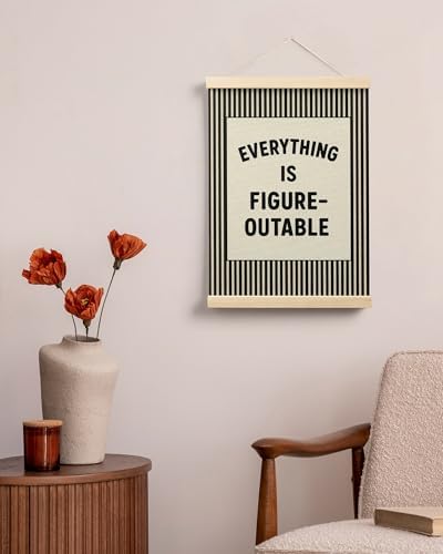 FGFK Everything Is Figureoutable Positive Affirmations Wall Art Poster Hanger Frame, Retro Black Inspirational Canvas