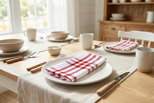 PurpleEssences Plaid Napkins 18x18 Homestead Plaid - Red & White