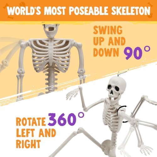 JOYIN 12 PCS Posable Halloween Skeleton Decor 16 Inches, Full Body Posable Joints Hanging Skeletons for Halloween Decorations, Graveyard Props, Haunted House Accessories, Spooky Scene Party Favors