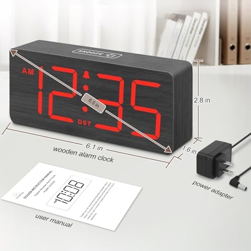 DreamSky Wooden Digital Alarm Clock for Bedroom with Large Numbers