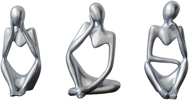 Thinker Abstract Sculpture Resin Statues Collectible Figurines / Silver / Set of 3