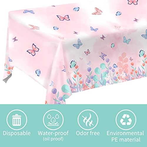 Gatherfun Butterfly Disposable Tablecloth, Plastic Table Cover for Kid’s Birthday Party, 3 PCS, 54”x 108”