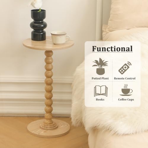Fultyle Round Side Table, Small Drink Table for Small Spaces, Modern Accent End Table with Solid Wood Leg for Living