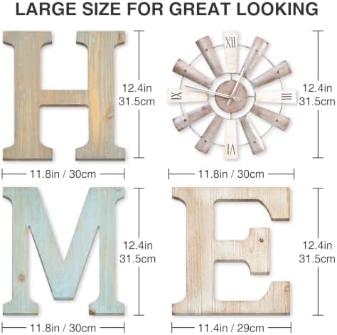 ZAZIWZ Farmhouse Home Signs with Windmill Clock Wall Decor Rustic Home Letters Wall Art for Living Room Kitchen