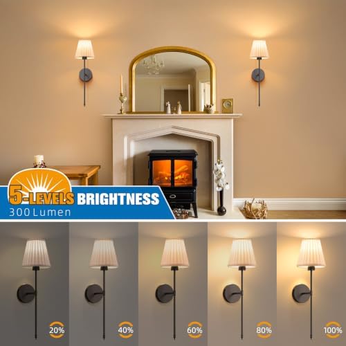 NIORSUN Battery Operated Wall Sconce Set of 2,Beige-Black Rechargeable Wall Lights with 10400mAh Dimmable Bulbs and