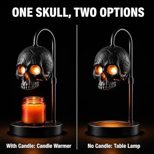 Skull Candle Warmer Lamp with Timer & Dimmer, Black Gothic Candle Warmer