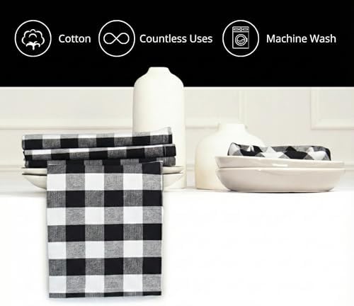 PurpleEssences Plaid Napkins 18x18 Buffalo Plaid - Black & White